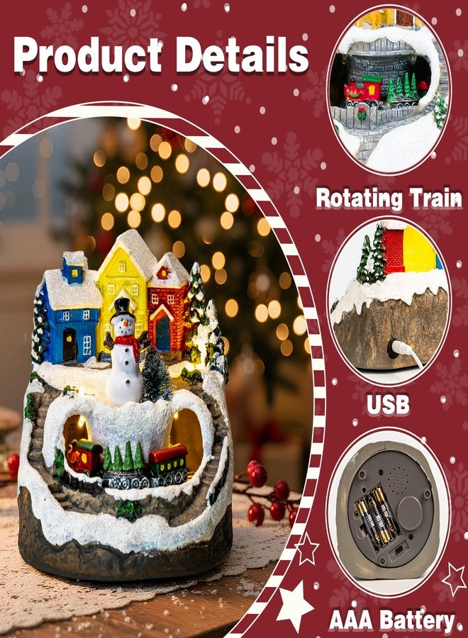 MXwcy Christmas Village Figurines Christmas Collectibles Statues Architectural Decorations, Snowman with Spinning Train 8 Music & LED Light for Xmas Home Decor Gift - Image 3